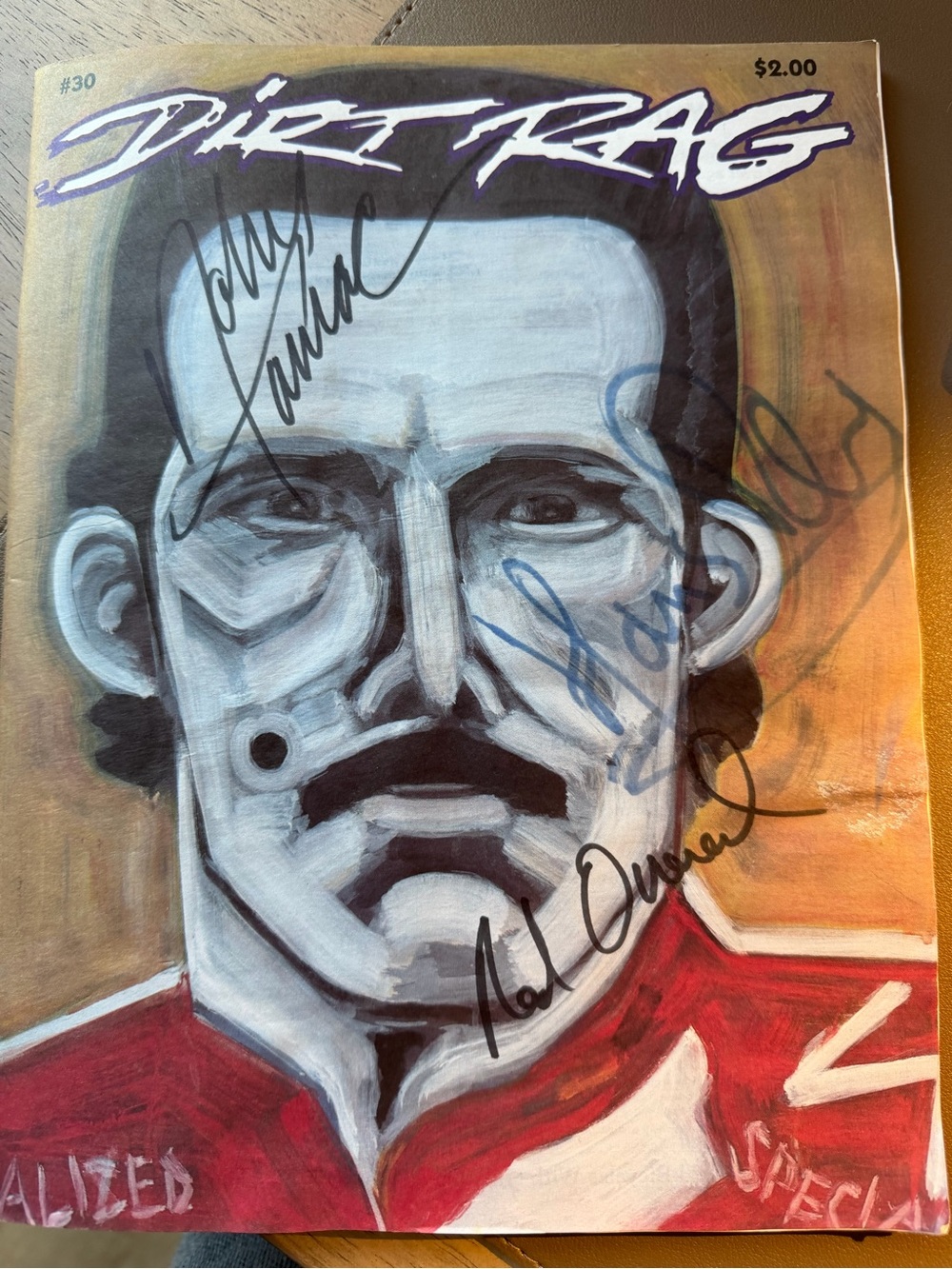 Autographed Dirt Rag magazine by Ned Overend, John Tarmac and Hans Rey.